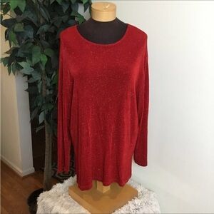 MAXIMA USA long sleeve blouse Woman’s 2X red with silver sparkles side s…